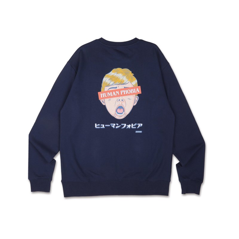 社交恐懼症 美式懷舊 重磅棉質圓領長袖 Tshirt衫系列 水墨藍 - 女上衣/長袖上衣 - 棉．麻 藍色
