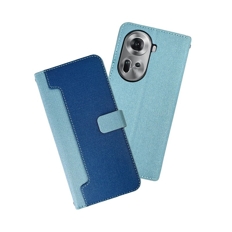 CASE SHOP OPPO Reno 11 Front Storage Side Flip Leather Case-Blue - เคส/ซองมือถือ - หนังเทียม สีน้ำเงิน