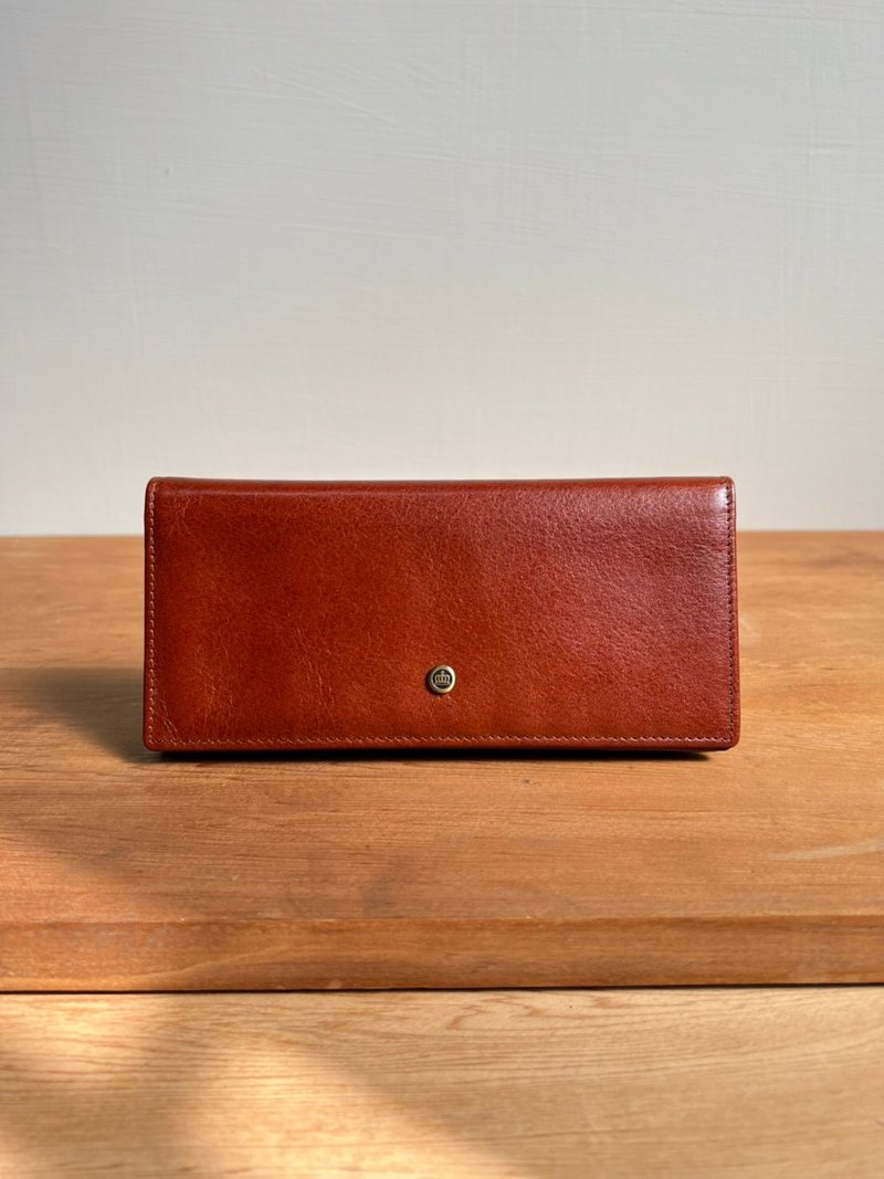 Italian vegetable tanned leather half-fold thin long clip-caramel Brown - Wallets - Genuine Leather 