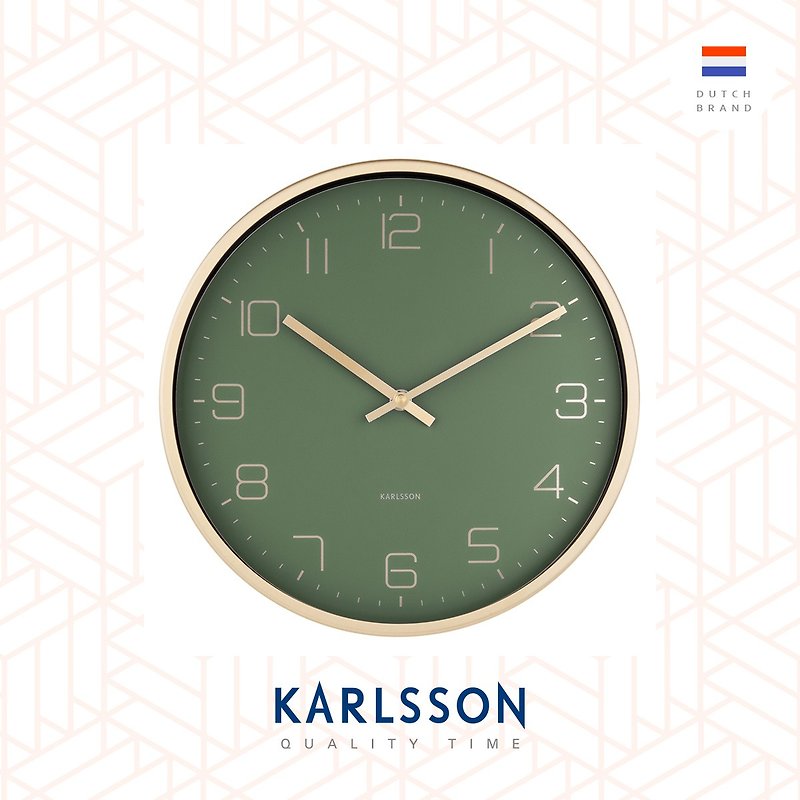 Karlsson 亮金框綠色掛鐘Wall clock Gold Elegance green - 時鐘/鬧鐘 - 其他金屬 綠色