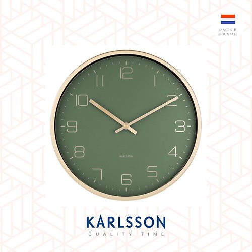 Ur Lifestyle Karlsson 亮金框綠色掛鐘Wall clock Gold Elegance green