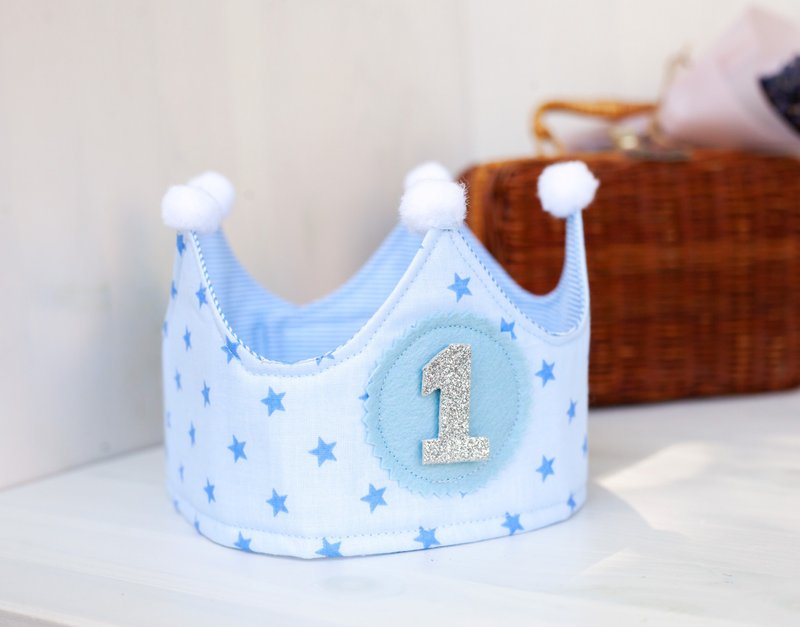 Blue Baby Crown, Play Crown, Pretend Play Crown, - เครื่องประดับ - ผ้าฝ้าย/ผ้าลินิน สีน้ำเงิน