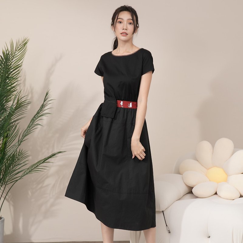 【MEDUSA】可愛貓咪鬆緊帶純棉洋裝 (M-XL) | 女洋裝 休閒洋裝 - 洋裝/連身裙 - 棉．麻 黑色