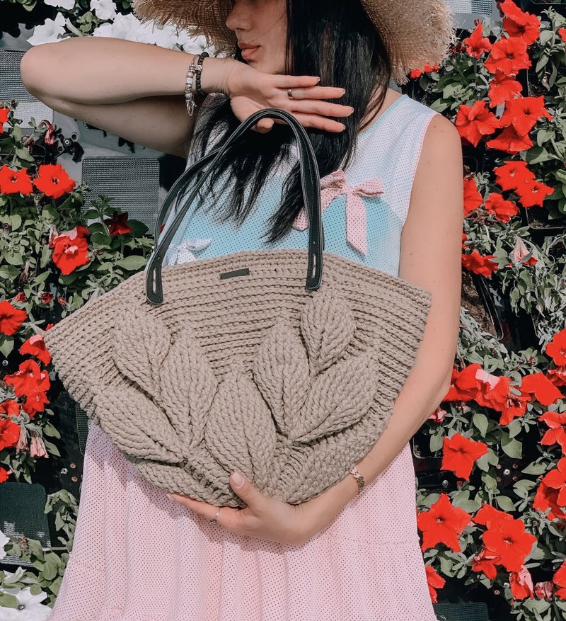 Crochet bag with leaves pattern PDF, instant download - 手工藝教學/工具書 - 其他材質 