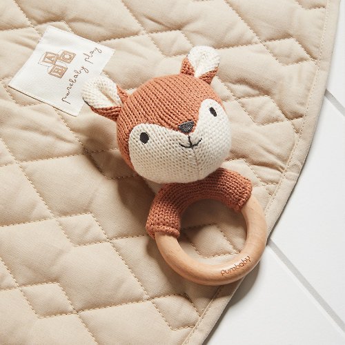 Purebaby有機棉 澳洲Purebaby 嬰兒安撫手搖鈴/兒童玩具 棕色狐狸