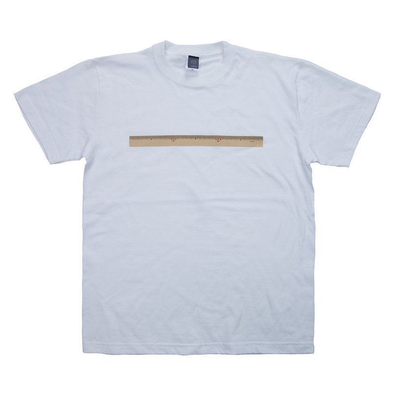 30 cm ruler print T-shirt unisex XXL size - เสื้อฮู้ด - ผ้าฝ้าย/ผ้าลินิน ขาว