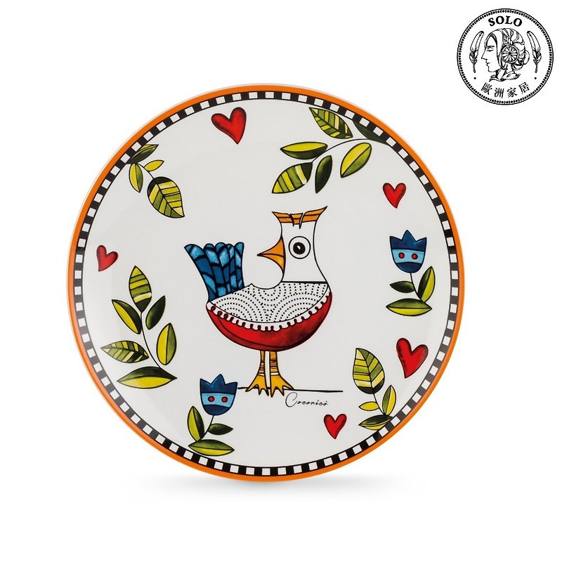 Italian EGAN- Illustration Cuckoo Bird Series 19CM Dessert Plate Cake Plate 6-piece Set Orange - จานและถาด - เครื่องลายคราม สีส้ม