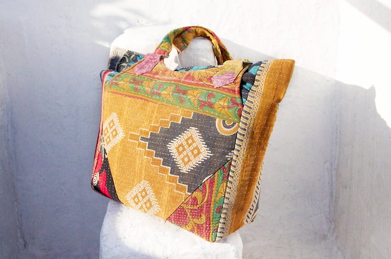 Embroidered side backpack / embroidered shoulder bag / hand-stitched sari line side backpack / sari cloth stitching backpack - forest - Messenger Bags & Sling Bags - Cotton & Hemp 