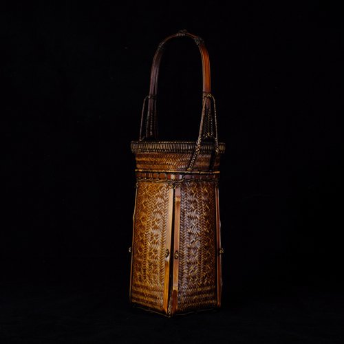 【美品】紫竹花籠　古竹細工　花器　置物　インテリア　工芸品　美術品　A1018 日本古来の美術品】竹細工 花器 花器 竹かご - ショップ