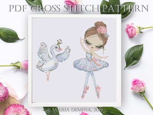 LittleRoomInTheAttic Odette (the White Swan) Ballerina Girl PDF cross stitch pattern 芭蕾舞 女孩 十字绣
