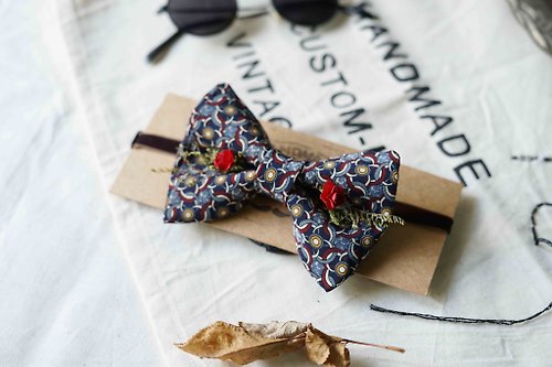 Papas Bow Tie 古董布花領帶改製手工領結-摩登少年/紅玫瑰版