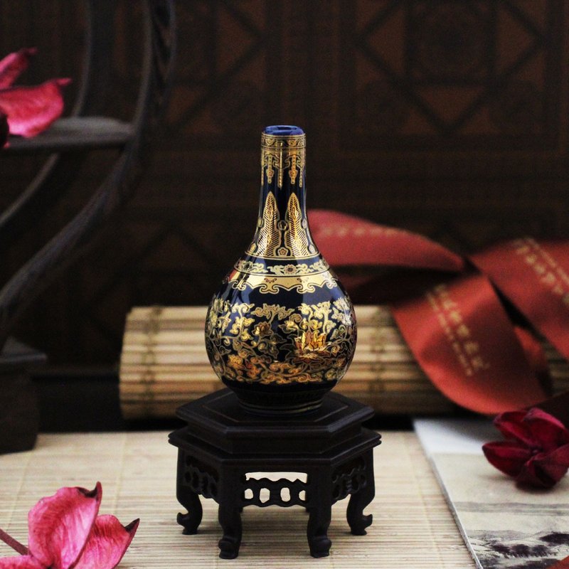 迷你瓷器-故宮洋彩金番花膽瓶 - 擺飾/家飾品 - 其他材質 藍色