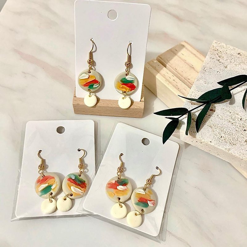 【SUNO Soft Pottery Earrings - Oil Painting Color】 - Earrings & Clip-ons - Pottery Multicolor