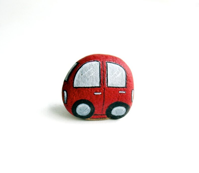 Red car stone painting. - Stuffed Dolls & Figurines - Stone Red