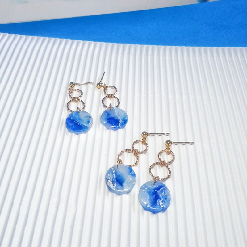 Blue ocean | Plain round hemp wreath style | Earrings/earrings - ต่างหู - ดินเผา 