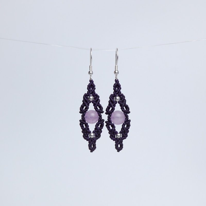 Purple kunthium paraffin thread braided earrings - Earrings & Clip-ons - Gemstone Purple