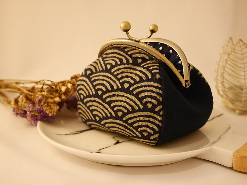 Kyoto feel gold wallet - กระเป๋าใส่เหรียญ - ผ้าฝ้าย/ผ้าลินิน สีน้ำเงิน