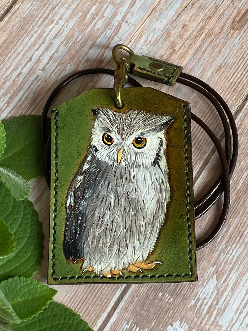Leather carving/owl/card holder+lanyard - ID & Badge Holders - Genuine Leather 