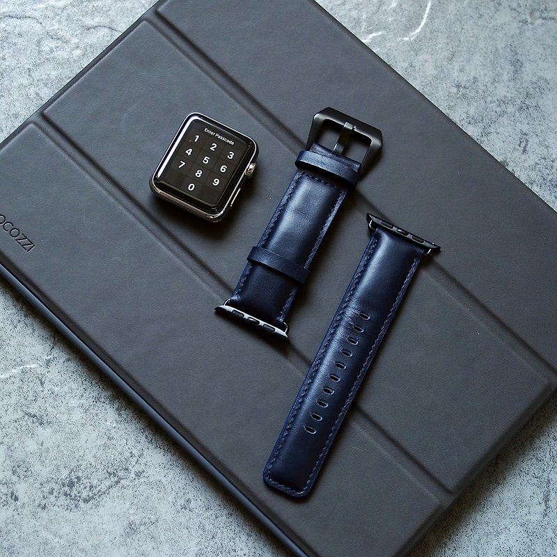 Exquisite | Vintage Leather Strap for Apple Watch - Navy Blue - อื่นๆ - หนังแท้ สีน้ำเงิน