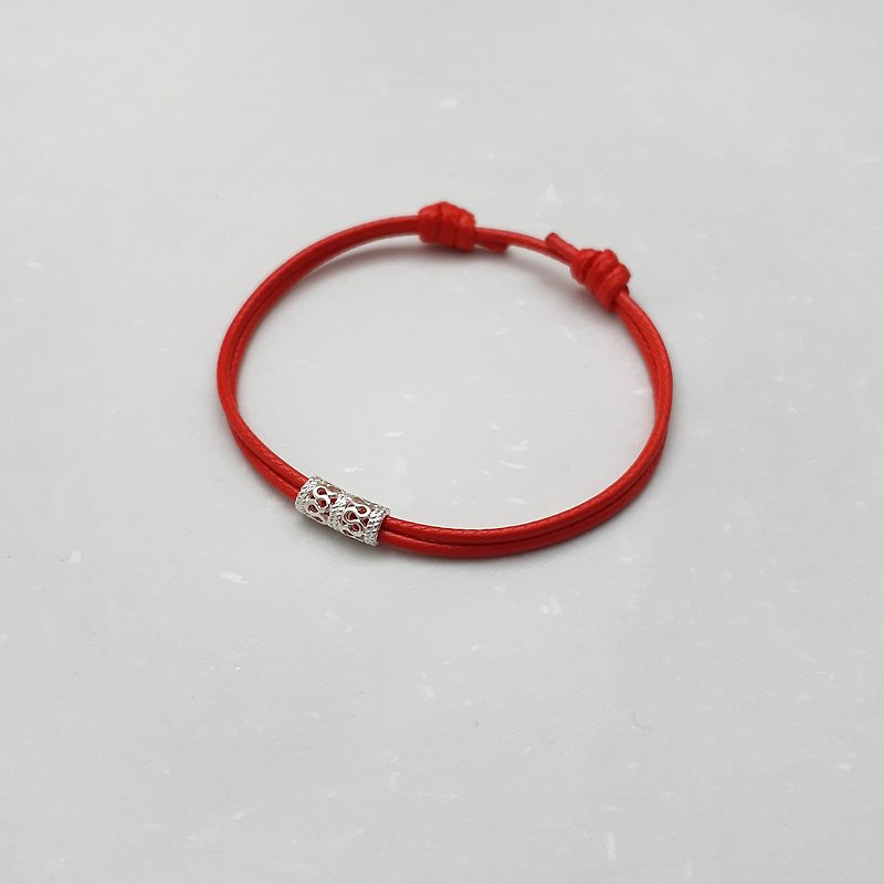Wax wire bracelet s925 sterling silver hollow tube (Silver) Wax rope thick rope - Bracelets - Other Materials Red