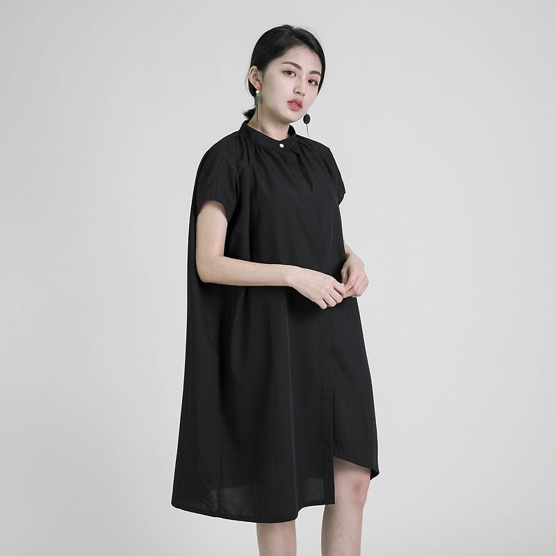 Chemist Asymmetric Dress _8SF114_ Black - ชุดเดรส - ผ้าฝ้าย/ผ้าลินิน สีดำ