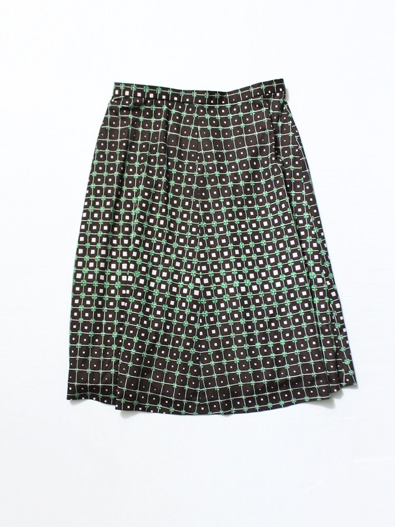 [Autumn] RE1005SK164 Clover retro vintage mint chocolate plaid skirt vintage skirt - กระโปรง - เส้นใยสังเคราะห์ สีนำ้ตาล