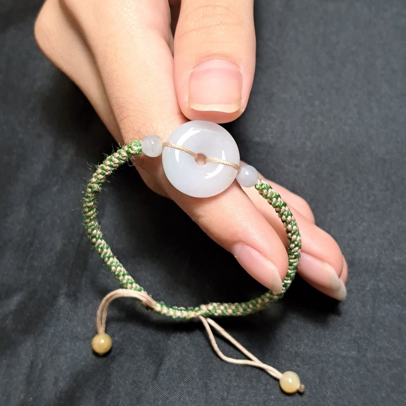 [Wish for Peace] White Jadeite Peaceful Buckle Braided Bracelet | Natural Burmese Jade Grade A Jadeite | Gift - Bracelets - Jade White