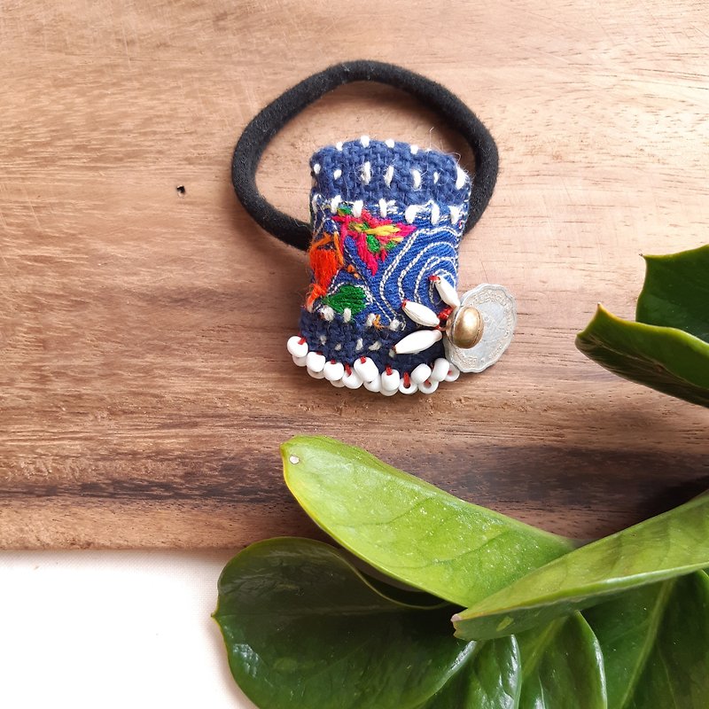 Miao embroidery national wind hair ring -11 - Hair Accessories - Cotton & Hemp Blue