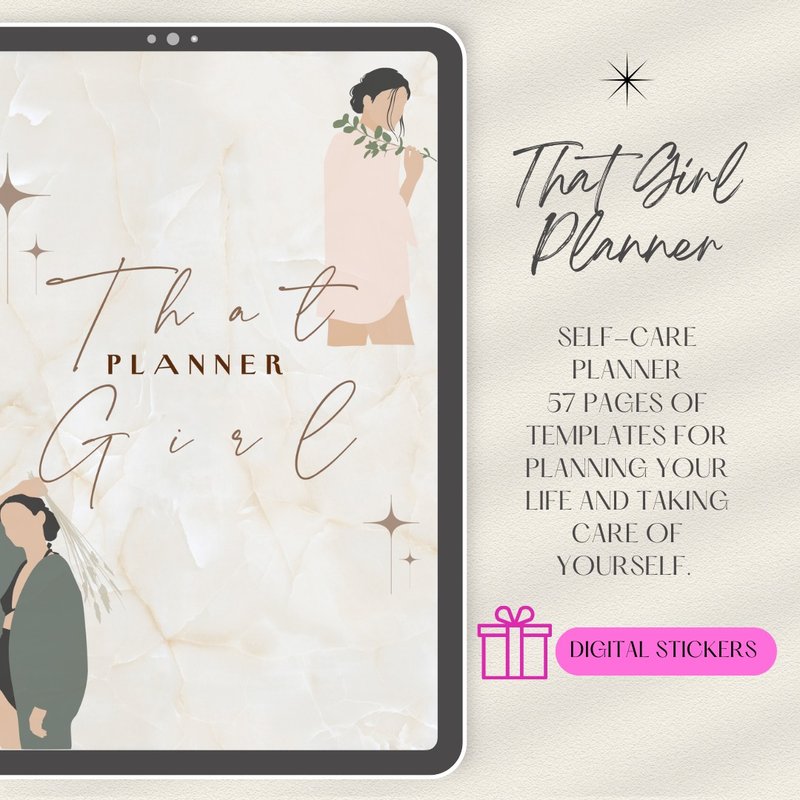That Girl Digital Planner 2024, Self Care Planner Hyperlinked, Digital Stickers - 電子手帳及素材 - 其他材質 