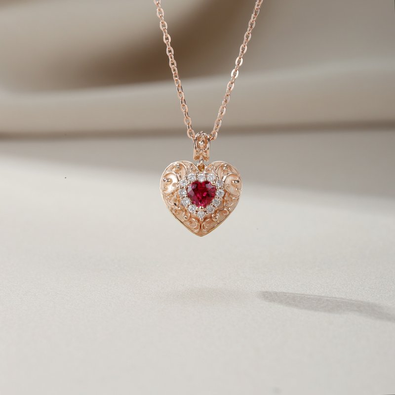 0.25ct Baroque fantasy pigeon blood heart ruby 18k rosgold pendant no chain - Necklaces - Gemstone Red