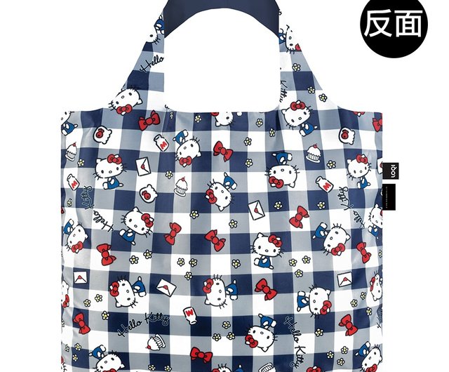 Kawaii Hello Kitty Head Blue Plaid Pattern Shoulder Bag