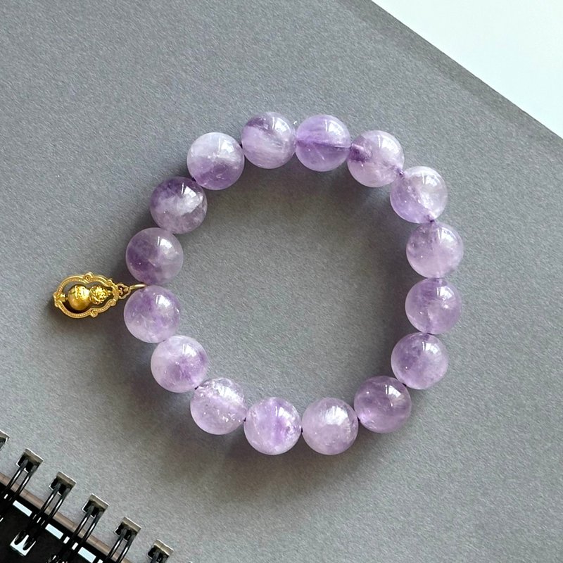 [Mixed Beads] Lavender Amethyst | Gold Plated | Ping An 14k Gold Plated Gourd Bracelet to Focus on Memory and Mind - สร้อยข้อมือ - เครื่องประดับพลอย สีม่วง