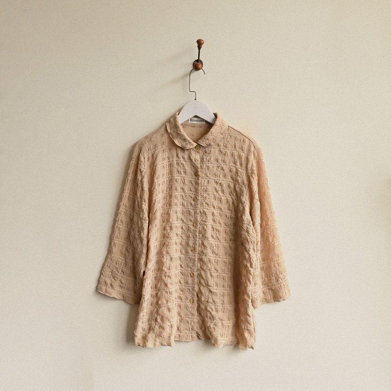 【NaSuBi Vintage】壓褶紋理面料純色古著襯衫 - 女襯衫 - 其他人造纖維 