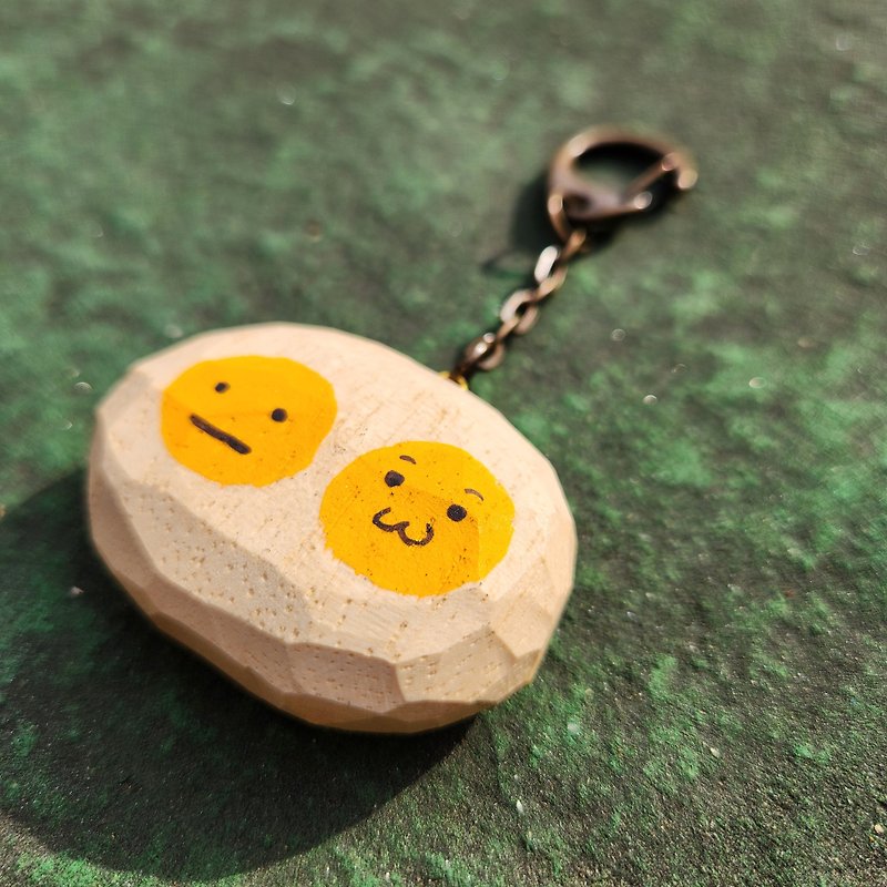 煎蛋雕刻鑰匙扣 - 鑰匙圈/鎖匙扣 - 木頭 黃色