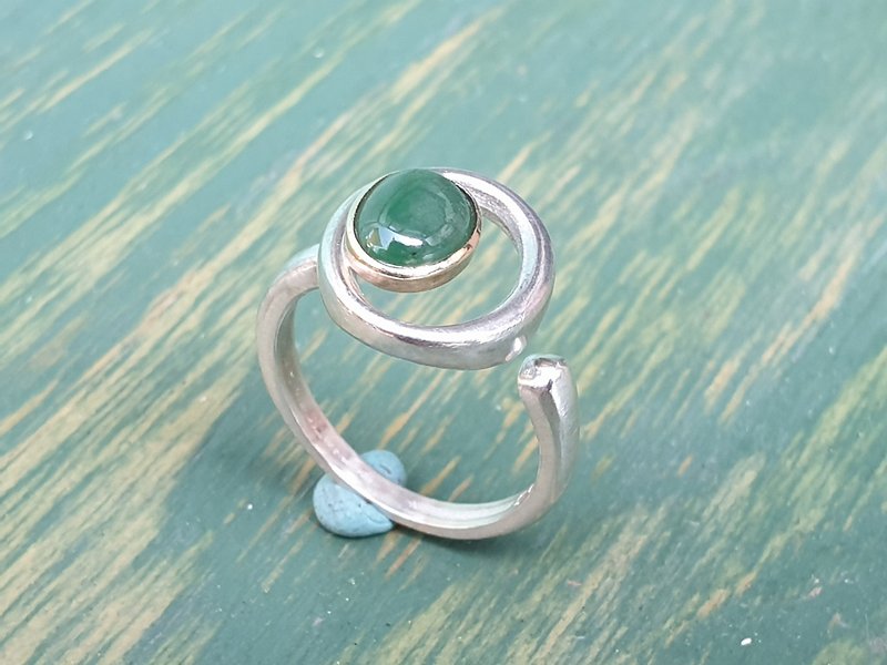 Oˋre Jewelry designer A goods Burmese jade/jade ring 925 sterling silver K gold inlay - แหวนทั่วไป - หยก 
