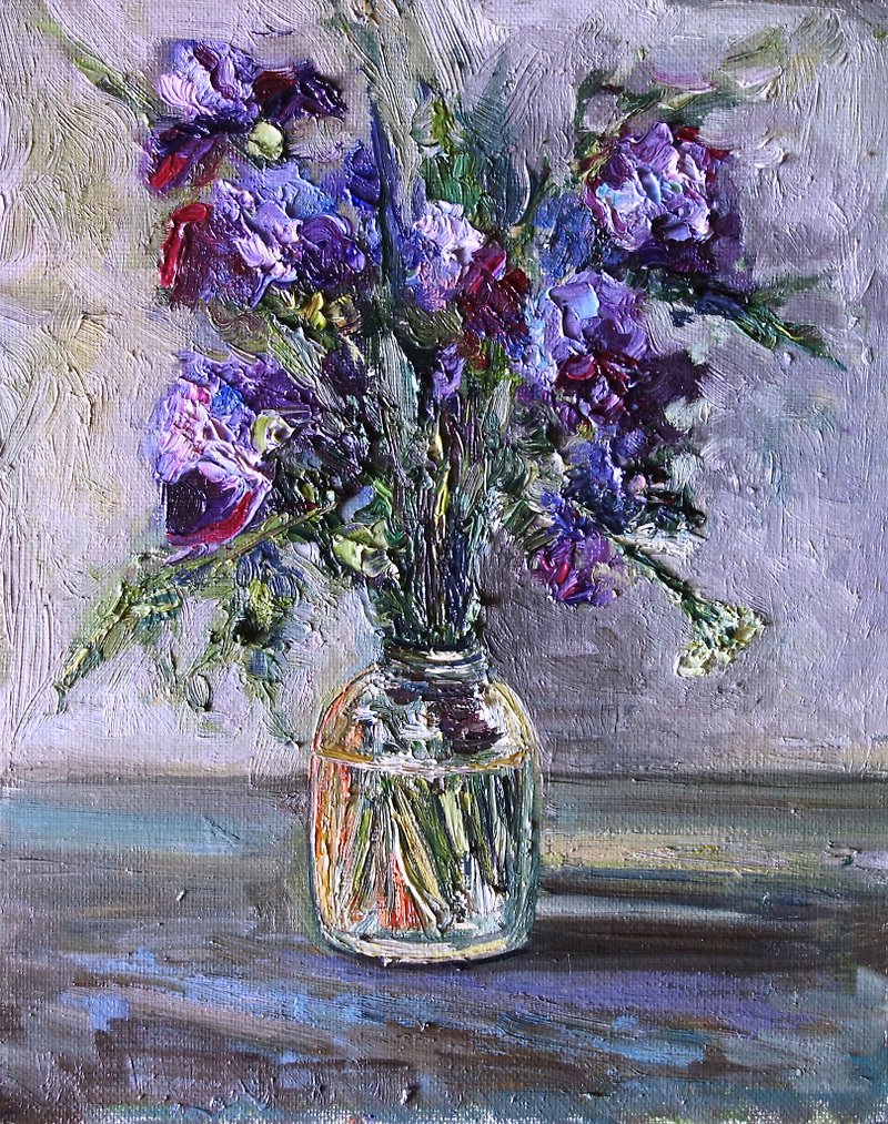 Iris Painting Oil Flowers Original Art 油畫原作 Floral Artwork Canvas Art - โปสเตอร์ - สี หลากหลายสี