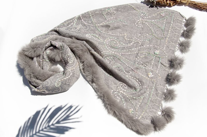 喀什米爾Cashmere/水煮羊毛披肩/針織圍巾/刺繡圍巾/羊絨披巾-花 - 圍巾/披肩 - 羊毛 多色