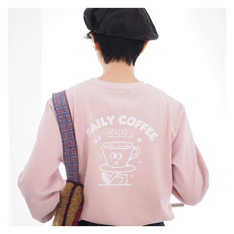 Daily Coffee Club Printed Cotton Long Sleeve T-shirt - Unisex - Unisex Hoodies & T-Shirts - Cotton & Hemp Pink