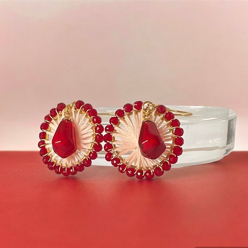 Fascinating red and pink pomegranate earrings - Earrings & Clip-ons - Thread Red