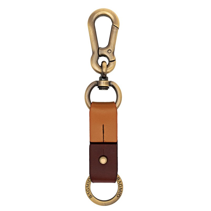 Double Ring Leather Keyring - Caramel/Coffee - Keychains - Genuine Leather Brown