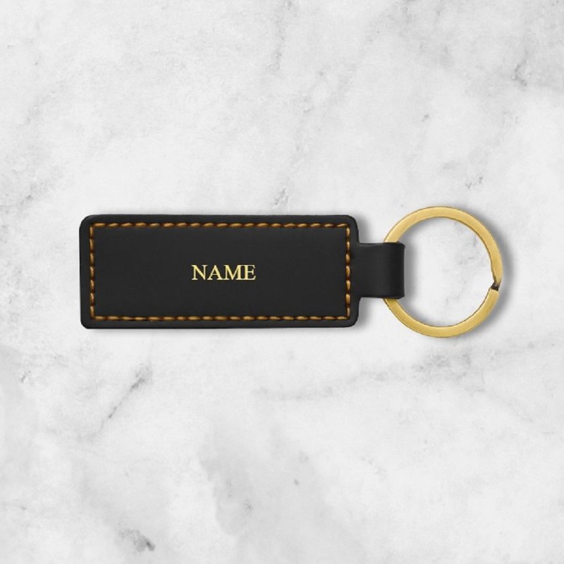 High-end genuine leather rectangular leather keychain - Keychains - Faux Leather 