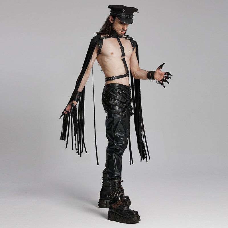 Punk Old Dominator suede fringed shoulder armor/single wear/outerwear/accessories - Men's Pants - Other Materials Black