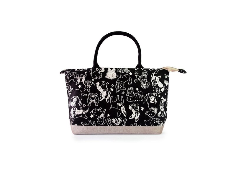 Ronghe Baby Dog-Zipper Handbag - Handbags & Totes - Cotton & Hemp Black