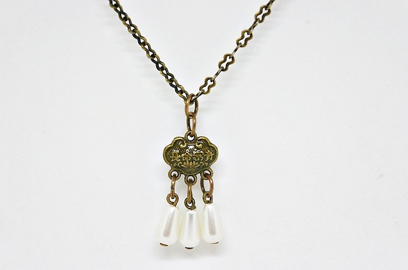 Alloy Necklace <Long Life and Wealth x Safe Access (Double Side) Long Life Lock> => Limited X1 - Necklaces - Other Metals White