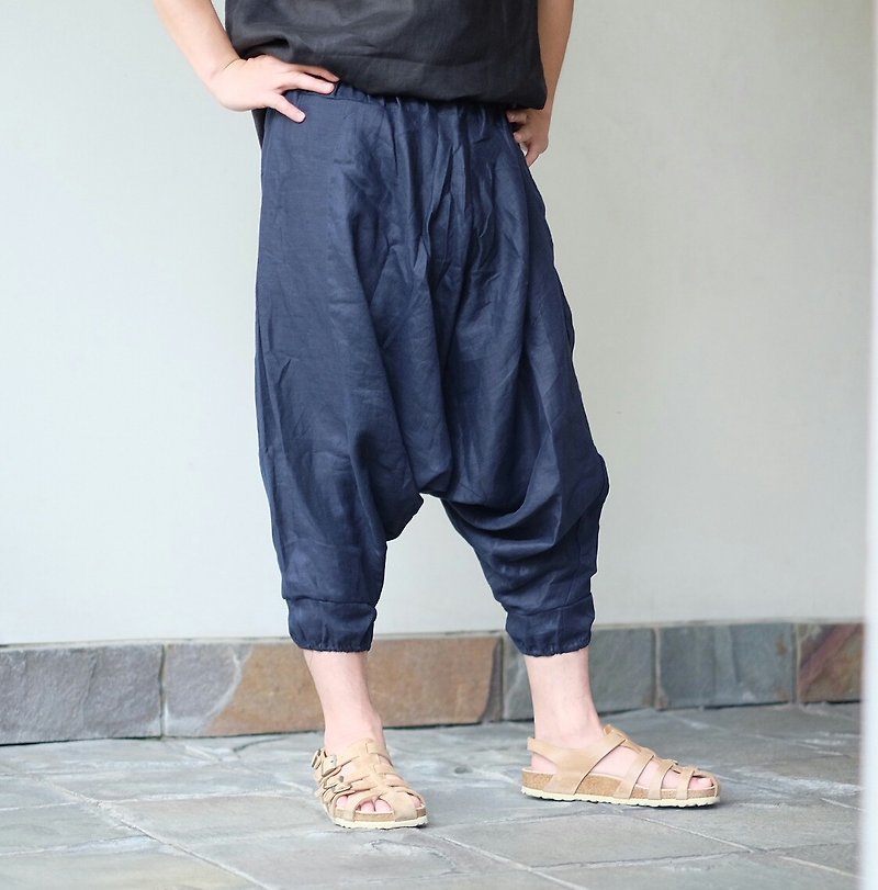 Nepali Navy Blue for Him - Men's Pants - Cotton & Hemp Blue