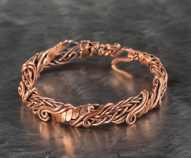 Hand crafted antiqued copper wire bracelet with buy sterling silver wire accents