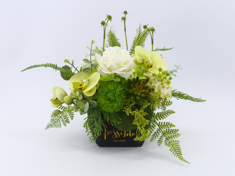 Live Well White Rose Phalaenopsis Scented Paper Bag Floral Gift / Housewarming Gift / Opening / Relocation / Gift / Potted Plant - ตกแต่งต้นไม้ - วัสดุอื่นๆ สีเขียว