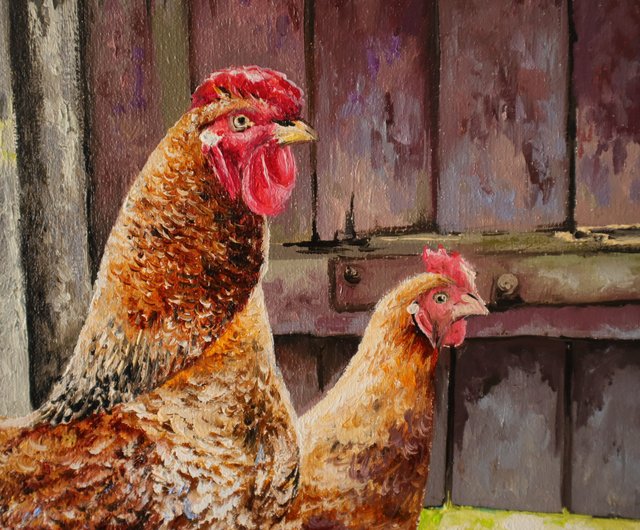 Rooster Chicken original oil painting hotsell animal art