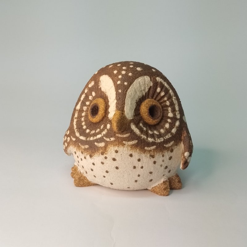 Taiwan Mini Q-version Owl-Barred Owlet /Ceramic Art /Original - ของวางตกแต่ง - ดินเผา 