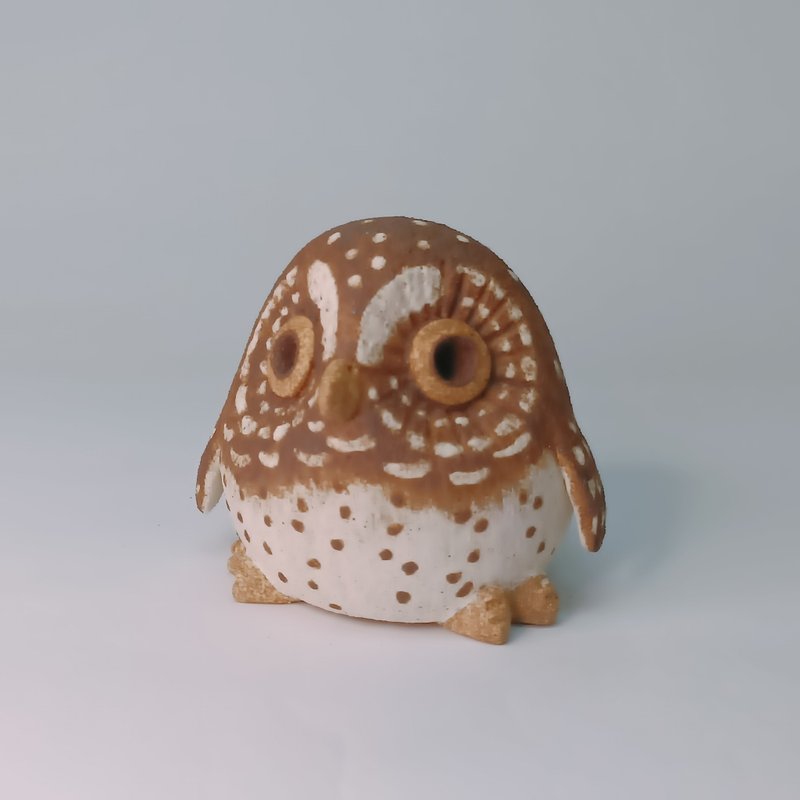 Taiwan Mini Q-version Owl-Barred Owlet /Ceramic Art /Original - Items for Display - Pottery 